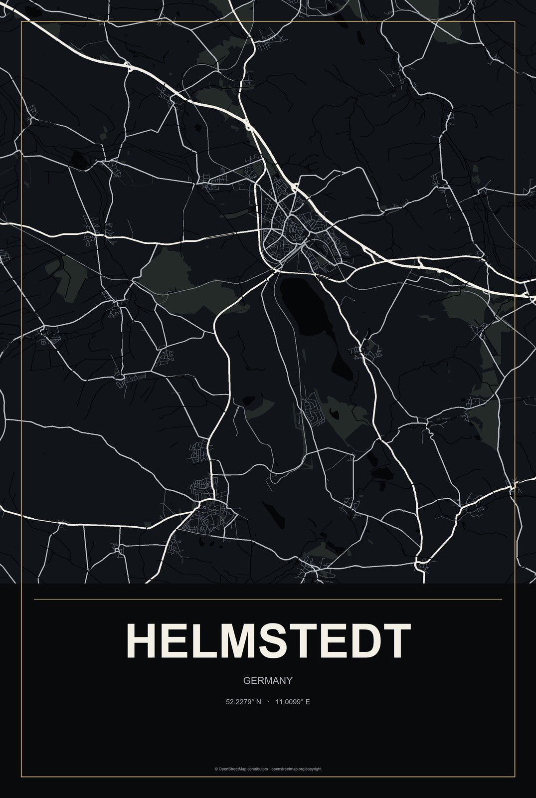 Helmstedt, Germany City Map Aluminum Sign in Metropolitan Noir style