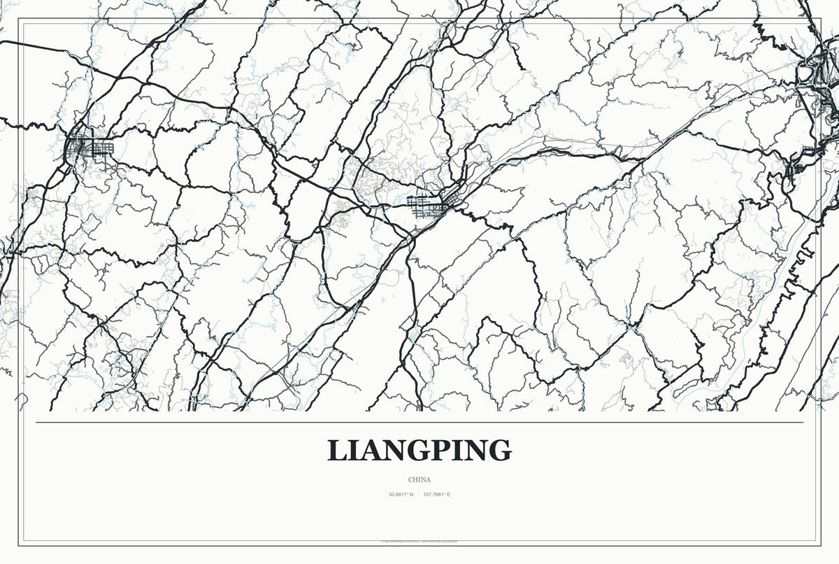 Liangping, China City Map Aluminum Sign in Gallery Air style