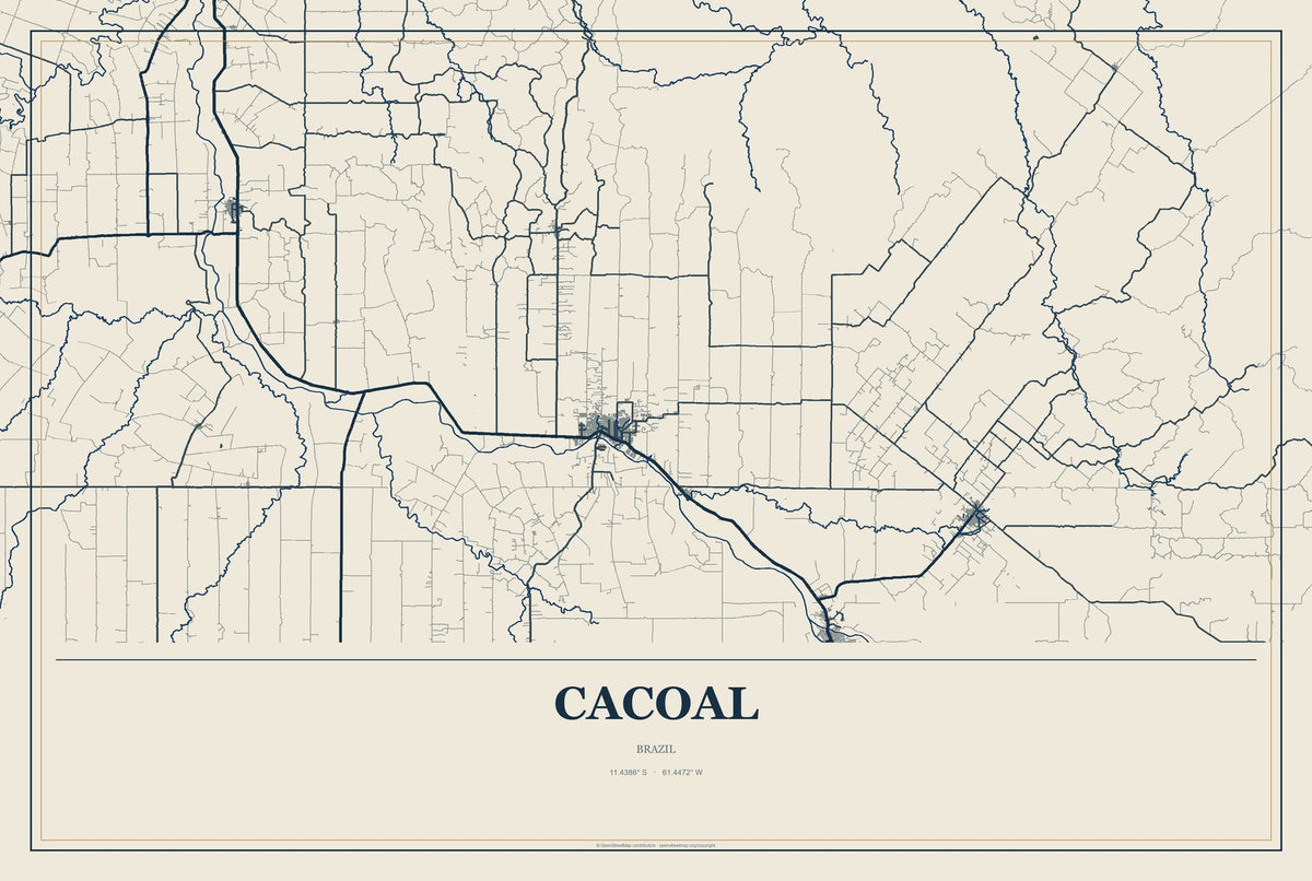 Cacoal, Brazil City Map Aluminum Sign in Coastal Cutout style