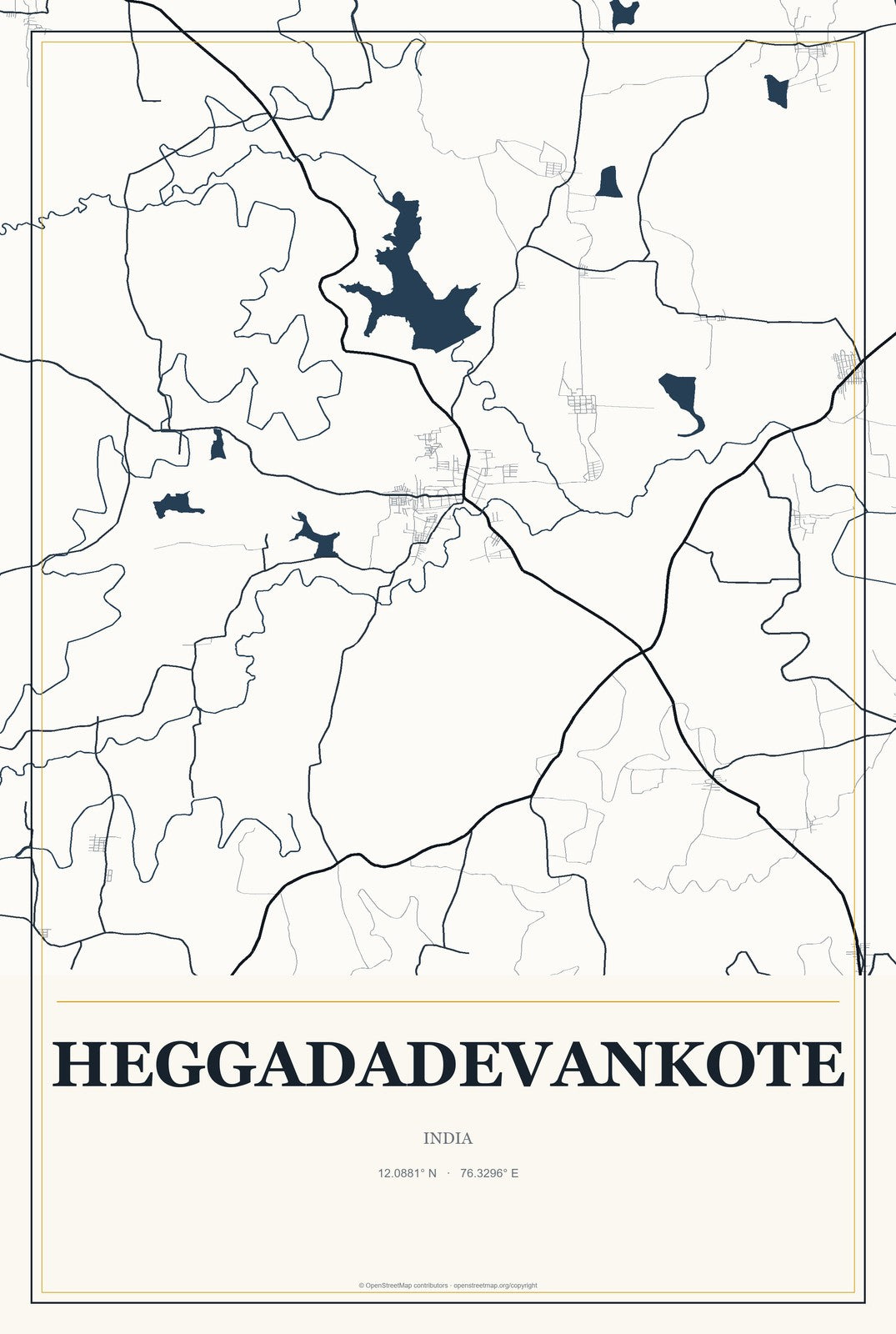 Heggadadevankote, India City Map Aluminum Sign in Citrine Modern style