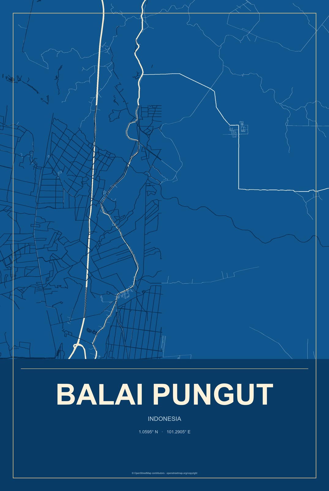 Balai Pungut, Indonesia City Map Aluminum Sign in Harbor Cobalt style