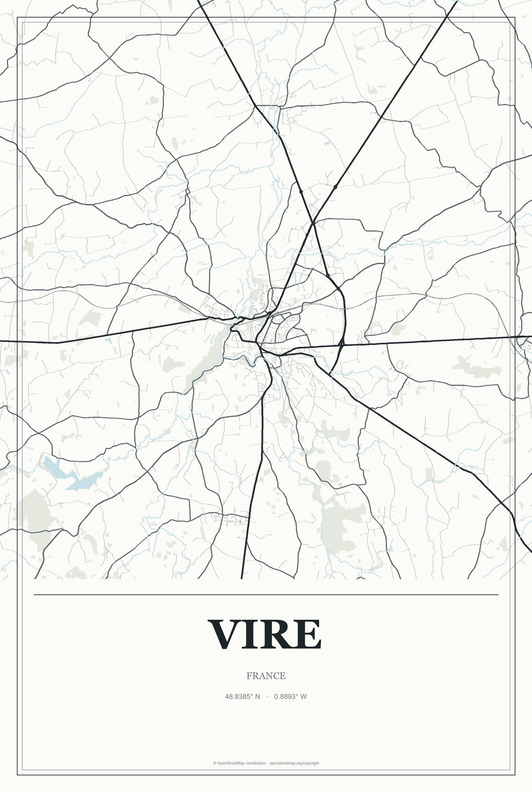 Vire, France City Map Aluminum Sign in Gallery Air style