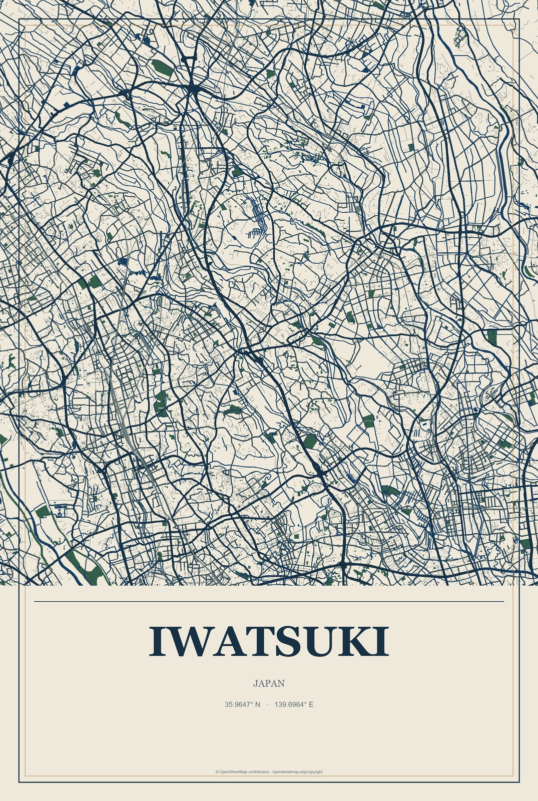 Iwatsuki, Japan City Map Aluminum Sign in Coastal Cutout style