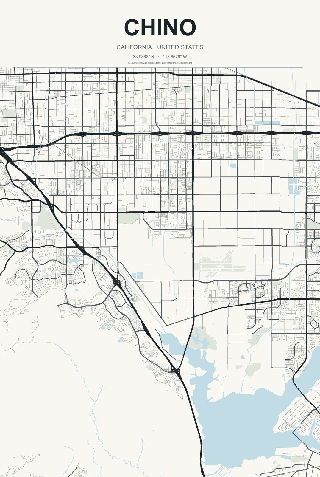 Chino, California City Map Aluminum Sign in Headline Atlas style