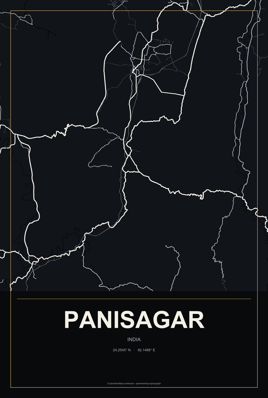 Panisagar, India City Map Aluminum Sign in Metropolitan Noir style