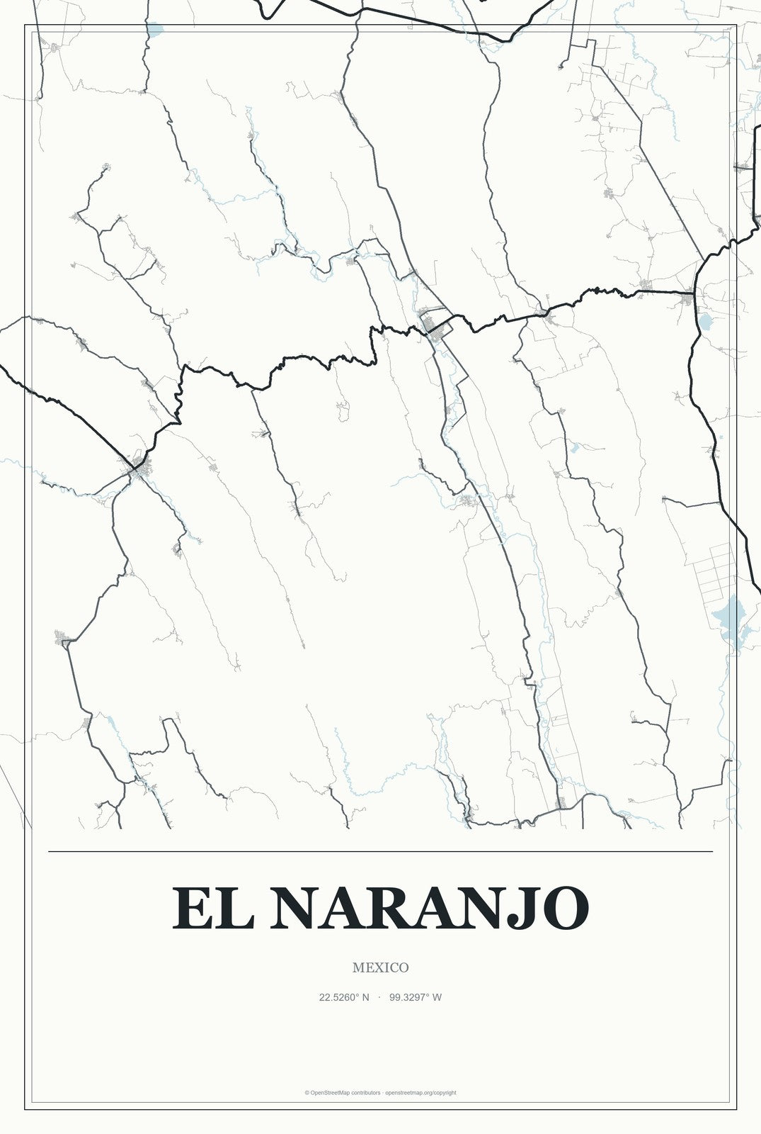 El Naranjo, Mexico City Map Aluminum Sign in Gallery Air style