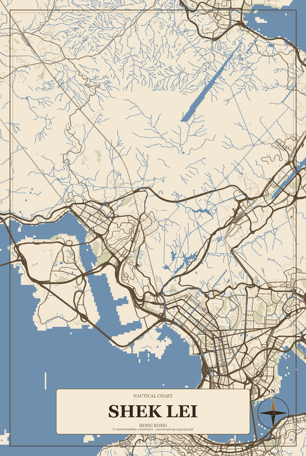 Shek Lei, Hong Kong City Map Aluminum Sign in Heritage Nautical style