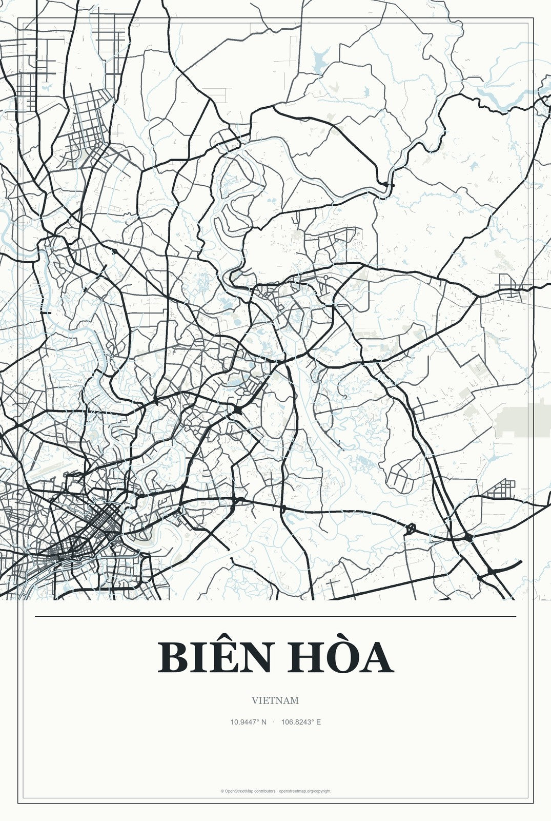 Biên Hòa, Vietnam City Map Aluminum Sign in Gallery Air style