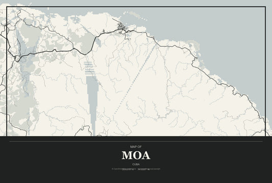Moa, Cuba City Map Aluminum Sign in Museum Plaque style