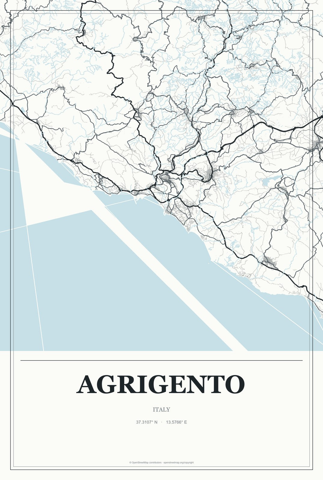 Agrigento, Italy City Map Aluminum Sign in Gallery Air style