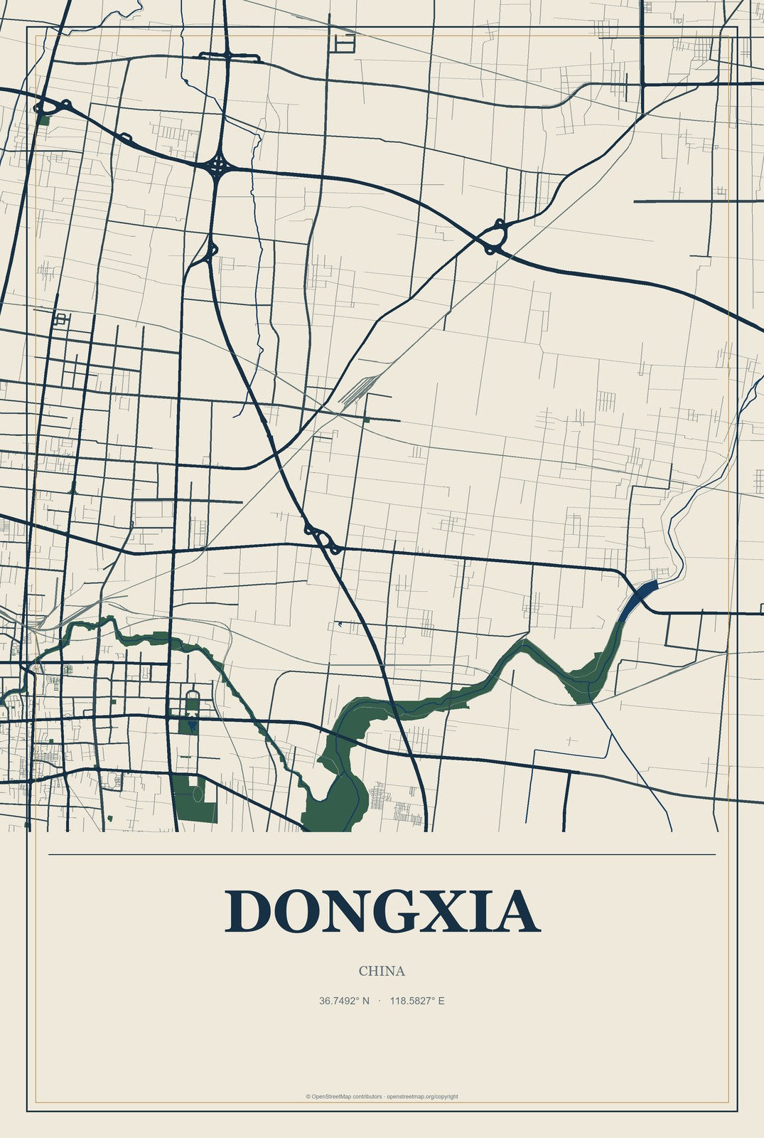 Dongxia, China City Map Aluminum Sign in Coastal Cutout style