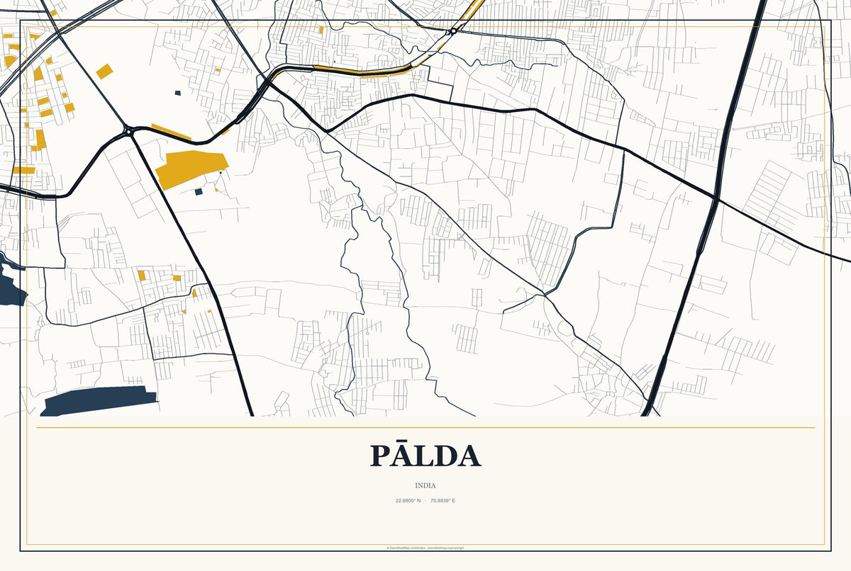 Pālda, India City Map Aluminum Sign in Citrine Modern style