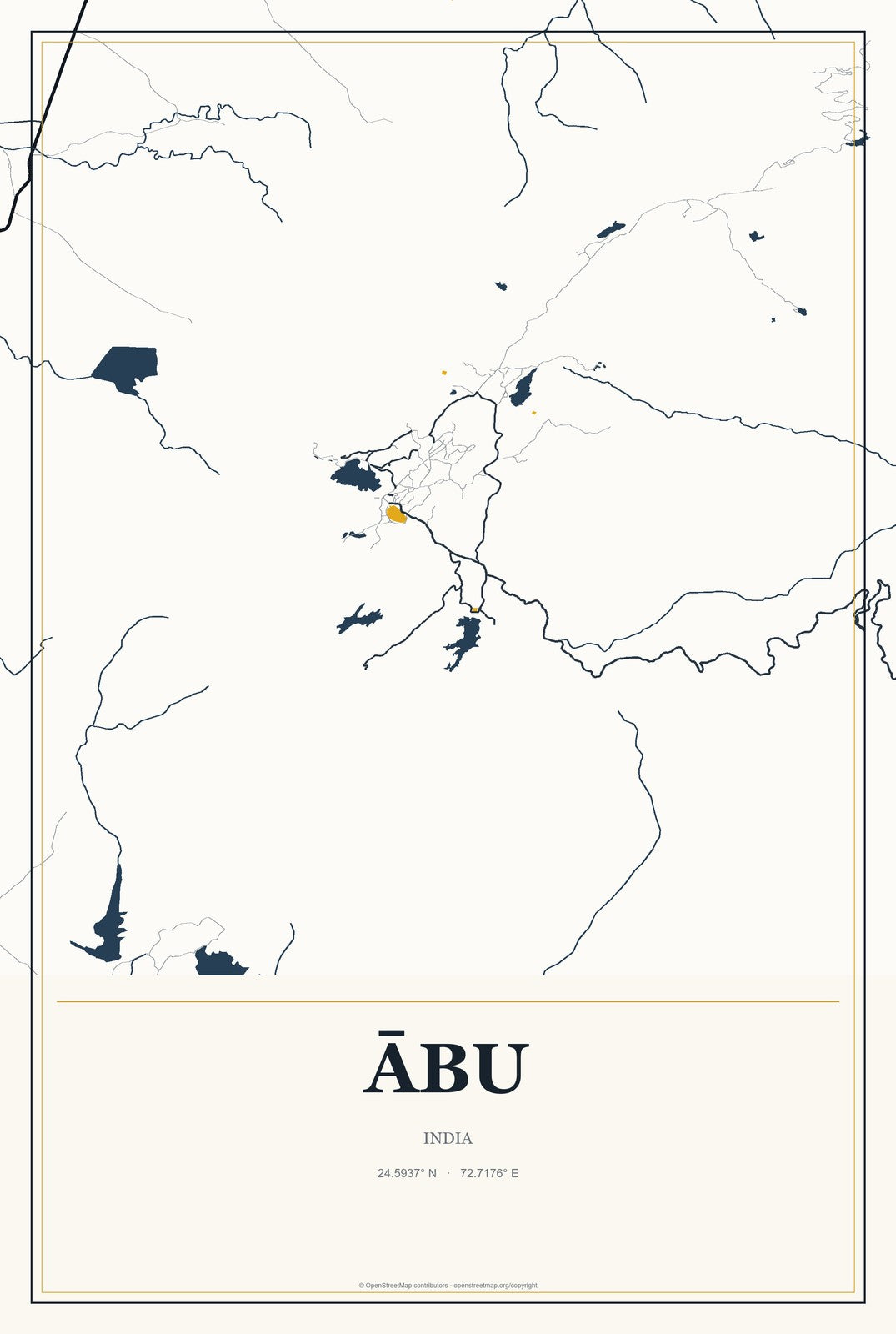 Ābu, India City Map Aluminum Sign in Citrine Modern style