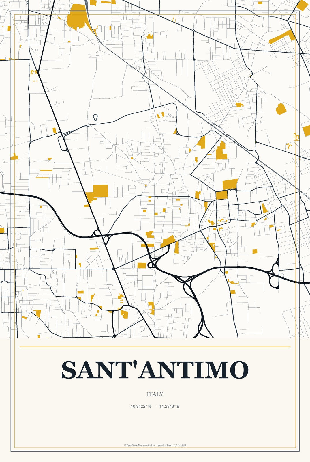 Sant'Antimo, Italy City Map Aluminum Sign in Citrine Modern style