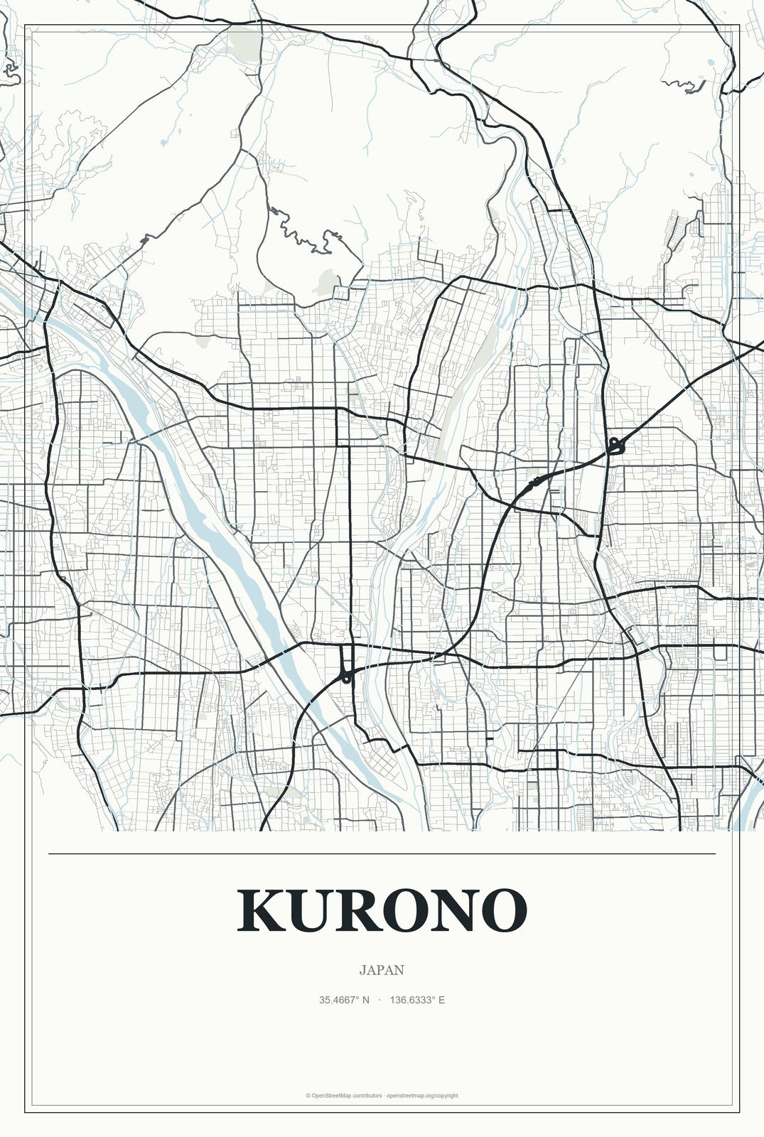 Kurono, Japan City Map Aluminum Sign in Gallery Air style
