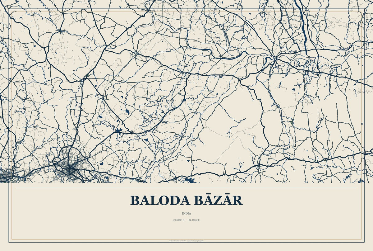 Baloda Bāzār, India City Map Aluminum Sign in Coastal Cutout style