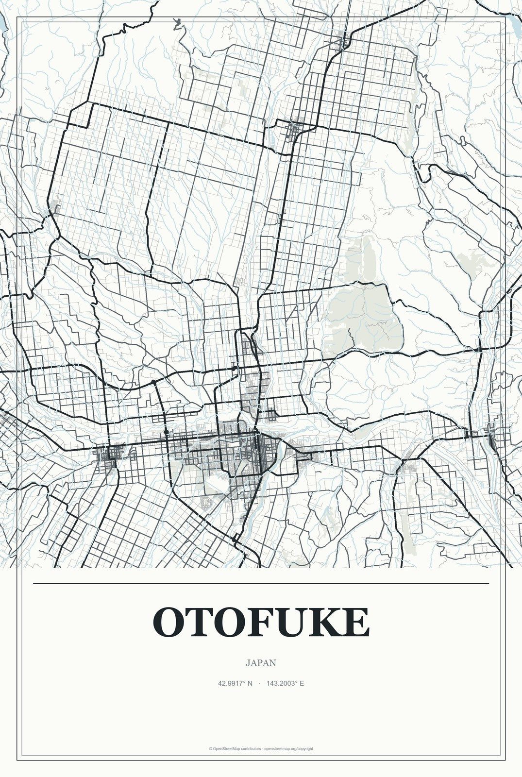 Otofuke, Japan City Map Aluminum Sign in Gallery Air style