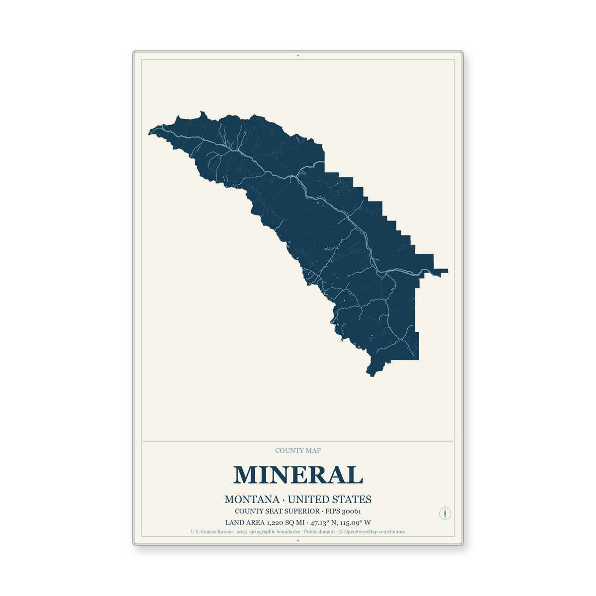 Mineral County, Montana Map Aluminum Sign in Coastal Cutout style