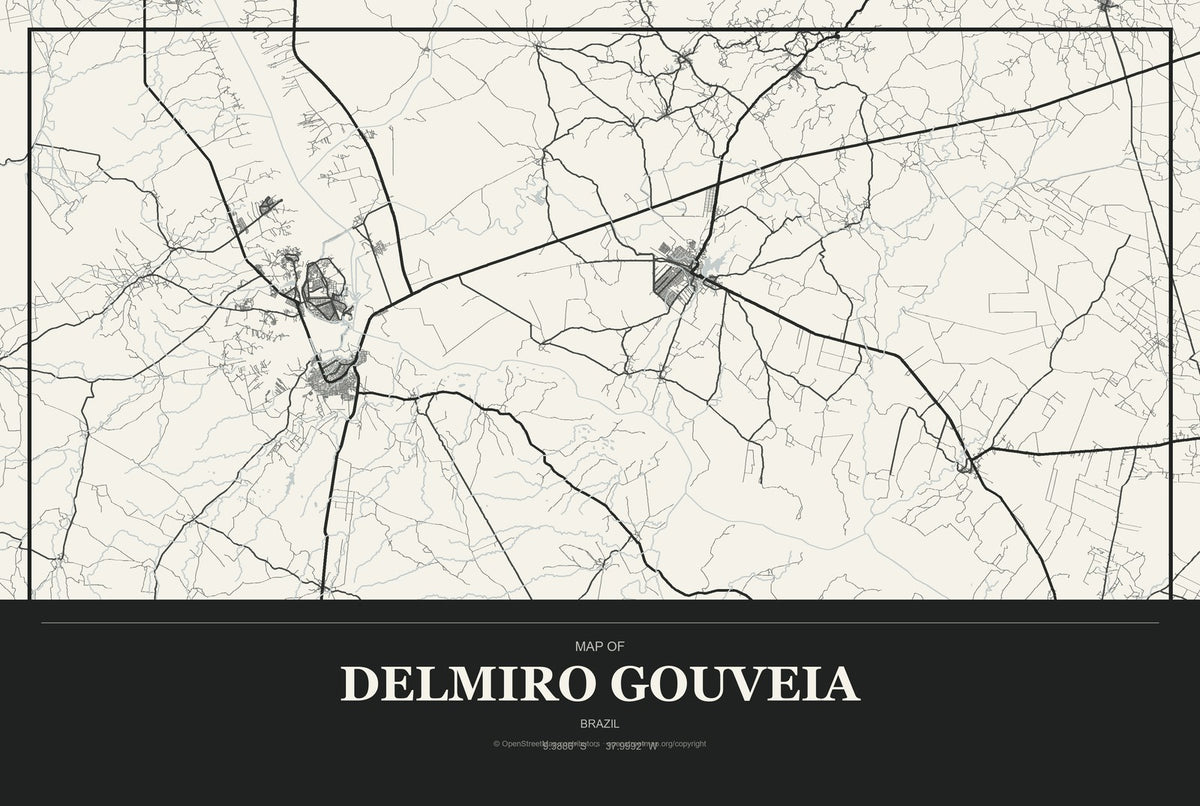 Delmiro Gouveia, Brazil City Map Aluminum Sign in Museum Plaque style