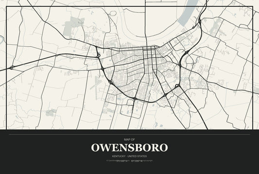 Owensboro, Kentucky City Map Aluminum Sign in Museum Plaque style