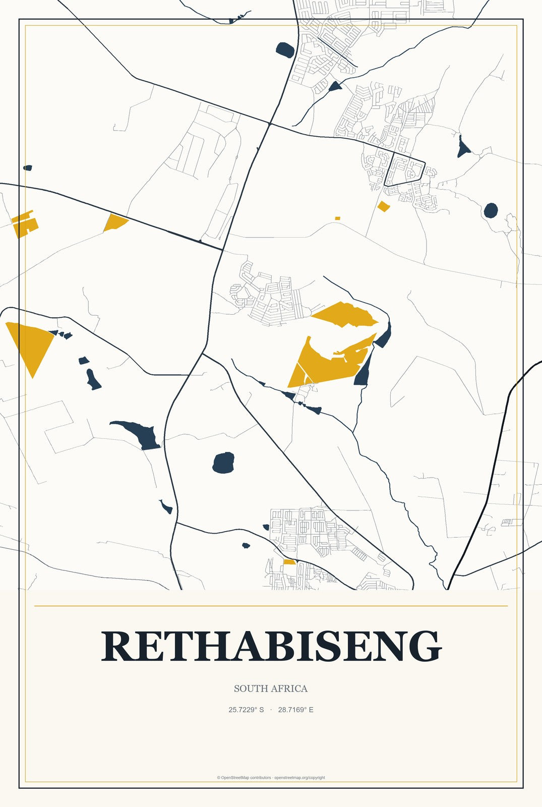 Rethabiseng, South Africa City Map Aluminum Sign in Citrine Modern style
