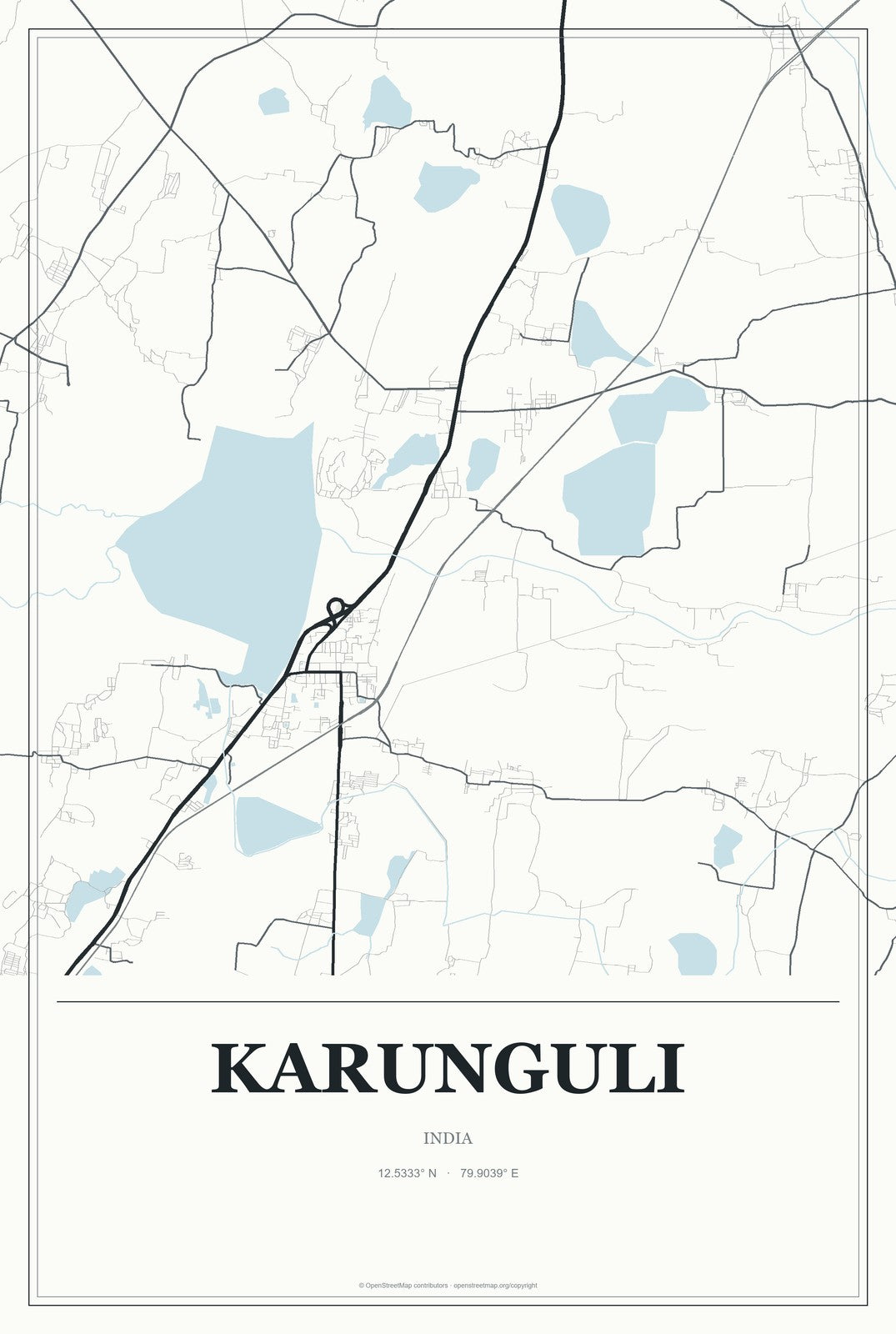 Karunguli, India City Map Aluminum Sign in Gallery Air style