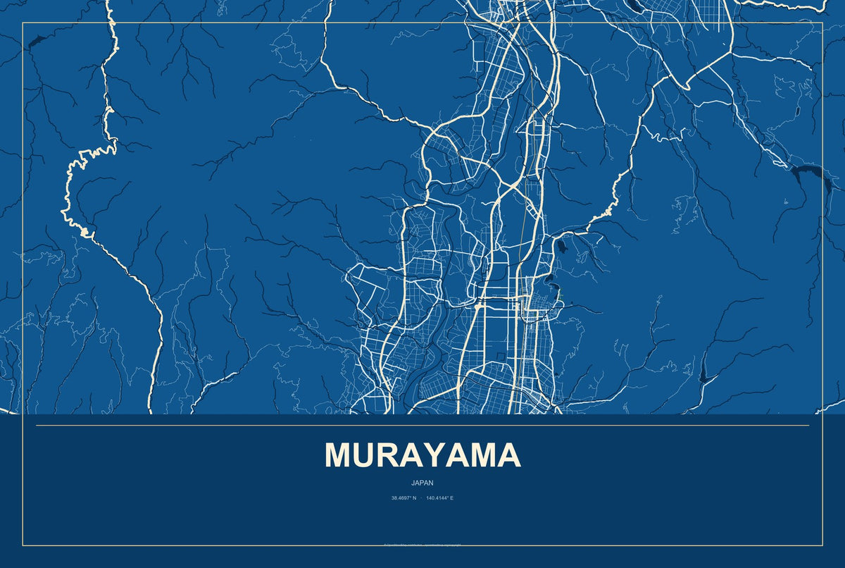 Murayama, Japan City Map Aluminum Sign in Harbor Cobalt style