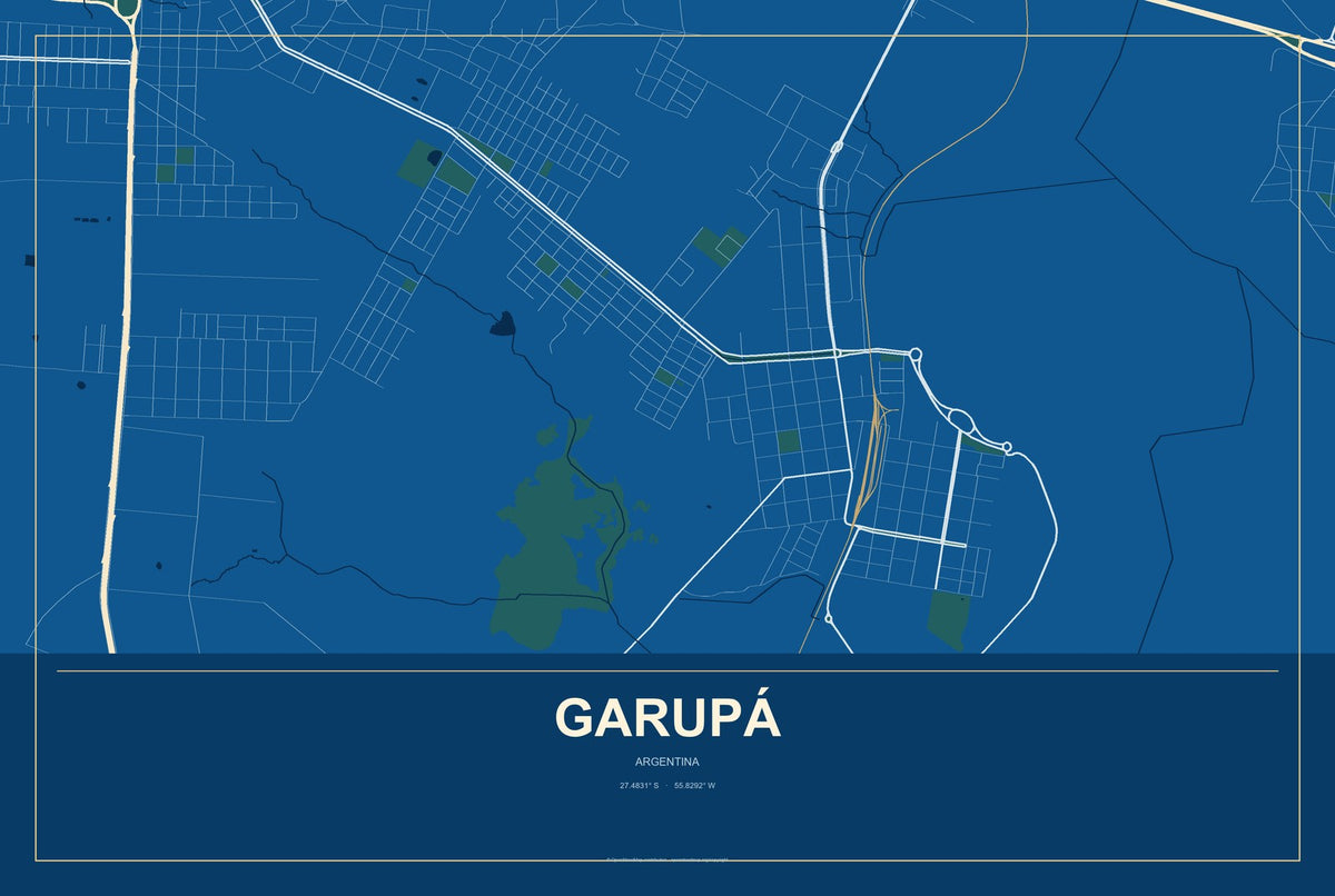 Garupá, Argentina City Map Aluminum Sign in Harbor Cobalt style