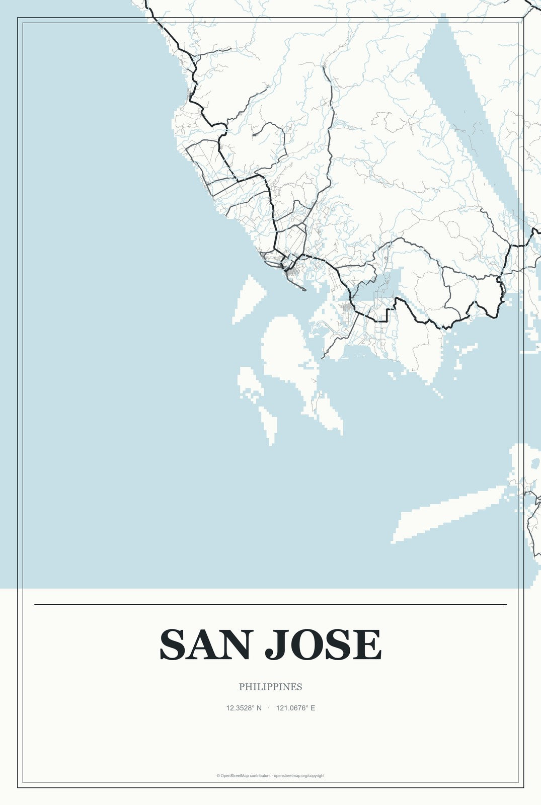 San Jose, Bicol Region, Philippines City Map Aluminum Sign in Gallery Air style