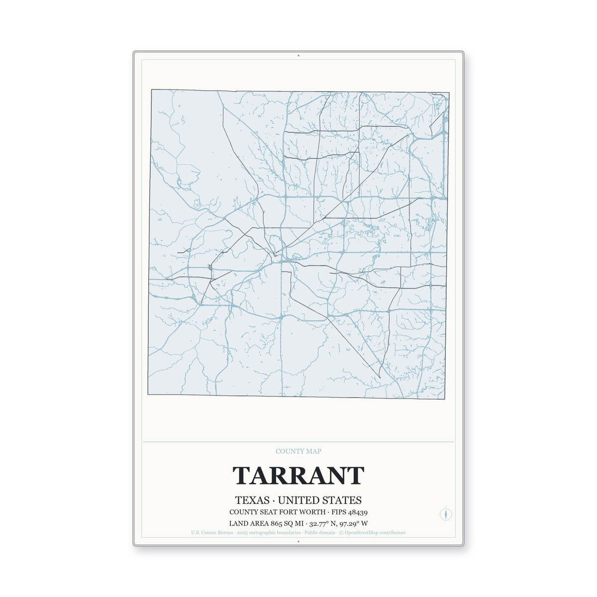 Tarrant County, Texas Map Aluminum Sign in Gallery Air style