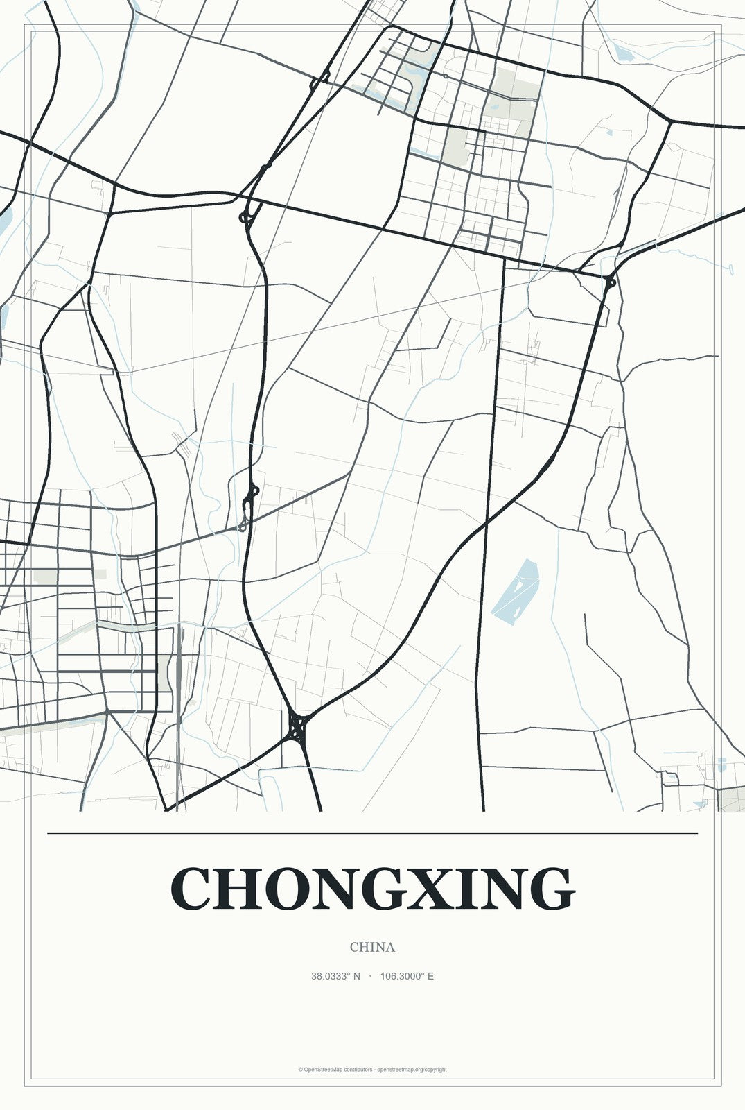 Chongxing, Ningxia, China City Map Aluminum Sign in Gallery Air style