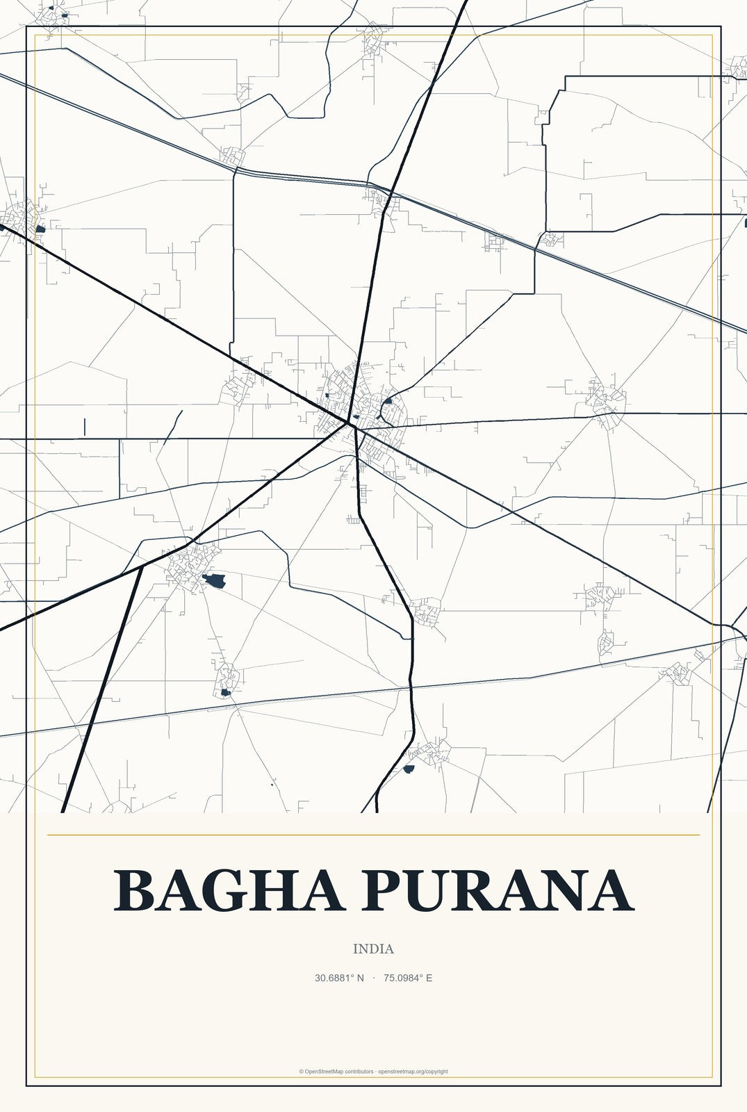 Bagha Purana, India City Map Aluminum Sign in Citrine Modern style