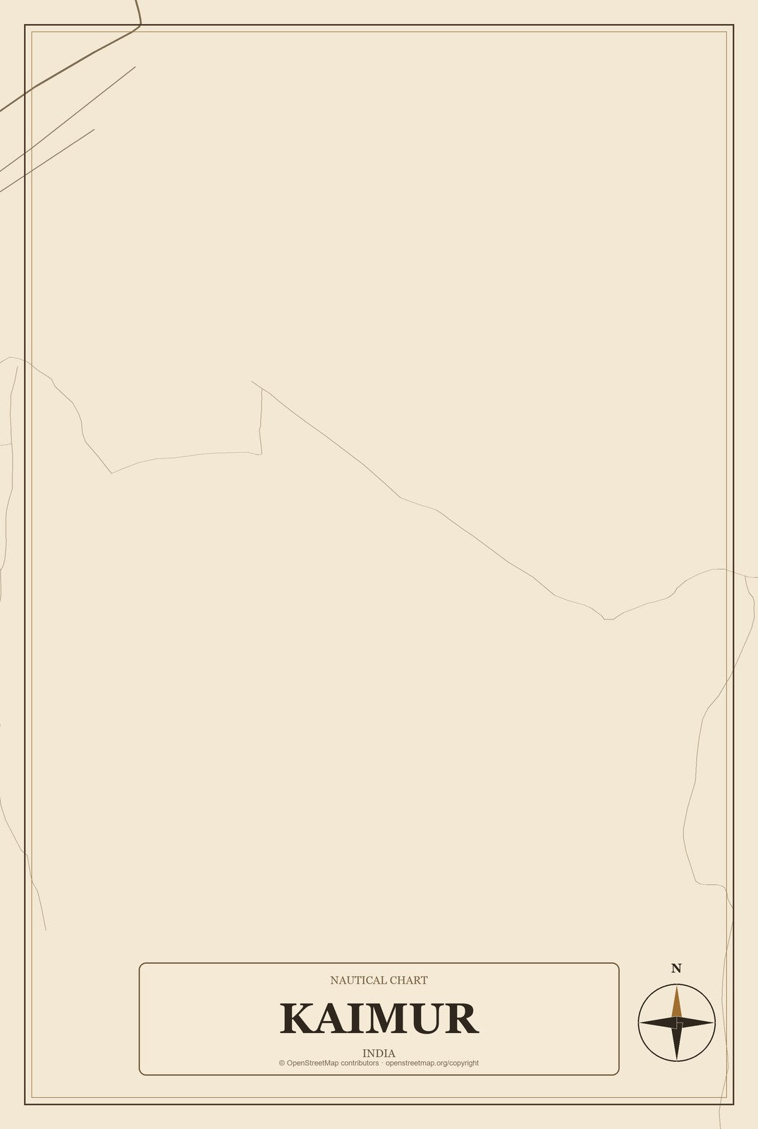 Kaimur, India City Map Aluminum Sign in Heritage Nautical style