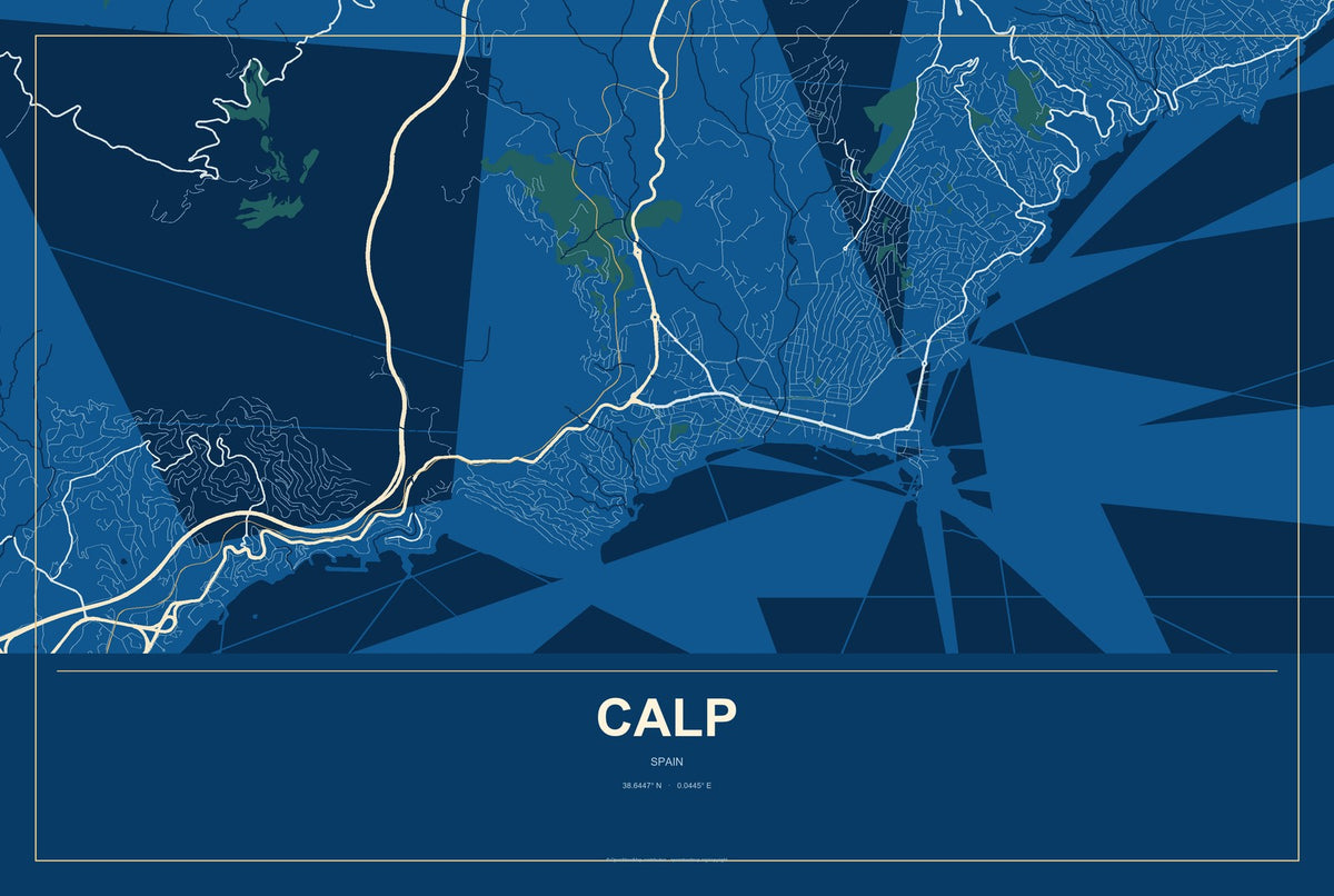 Calp, Spain City Map Aluminum Sign in Harbor Cobalt style