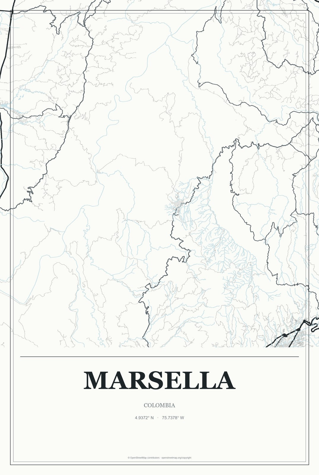 Marsella, Colombia City Map Aluminum Sign in Gallery Air style