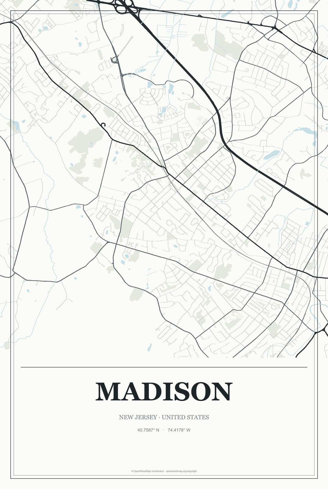 Madison, New Jersey City Map Aluminum Sign in Gallery Air style