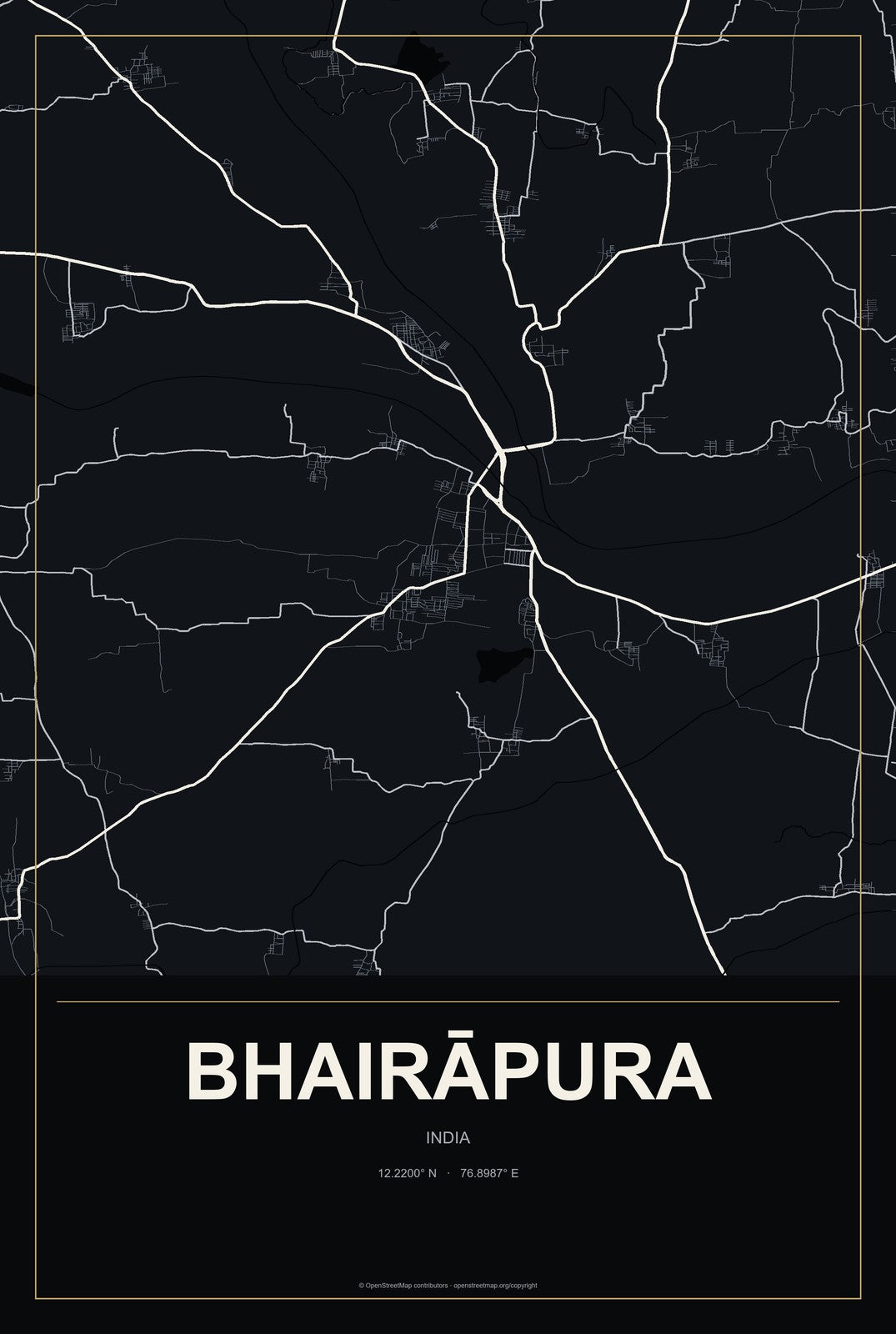 Bhairāpura, India City Map Aluminum Sign in Metropolitan Noir style