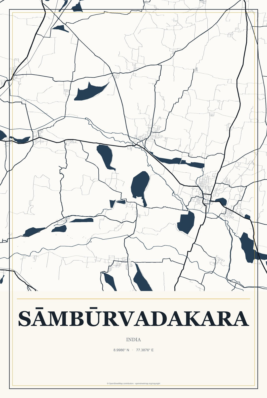 Sāmbūrvadakara, India City Map Aluminum Sign in Citrine Modern style