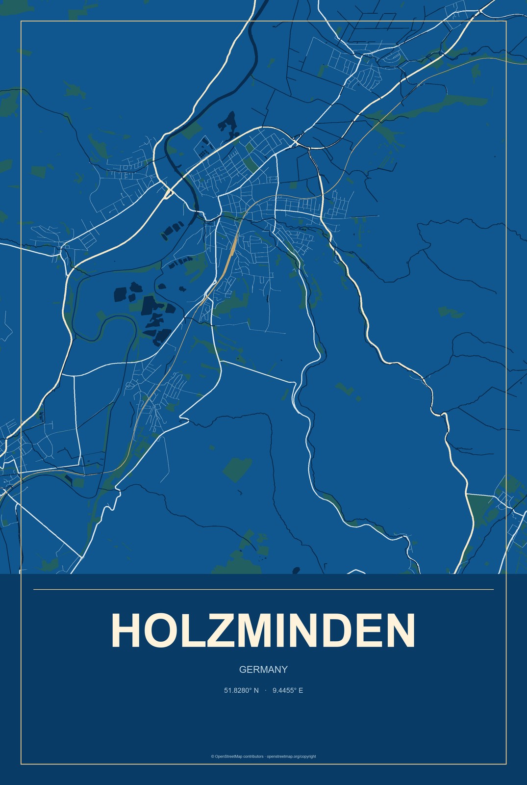 Holzminden, Germany City Map Aluminum Sign in Harbor Cobalt style