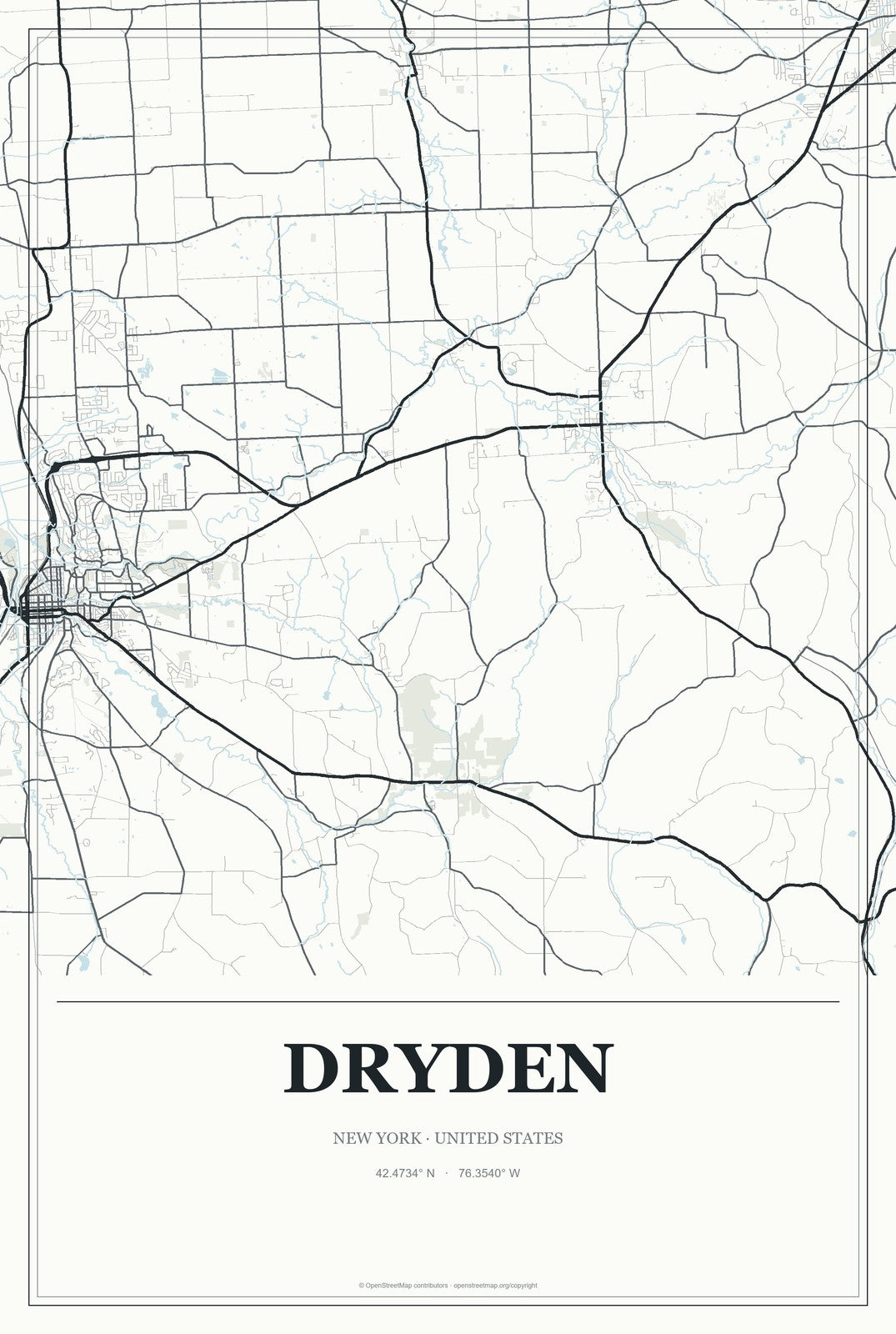 Dryden, New York City Map Aluminum Sign in Gallery Air style