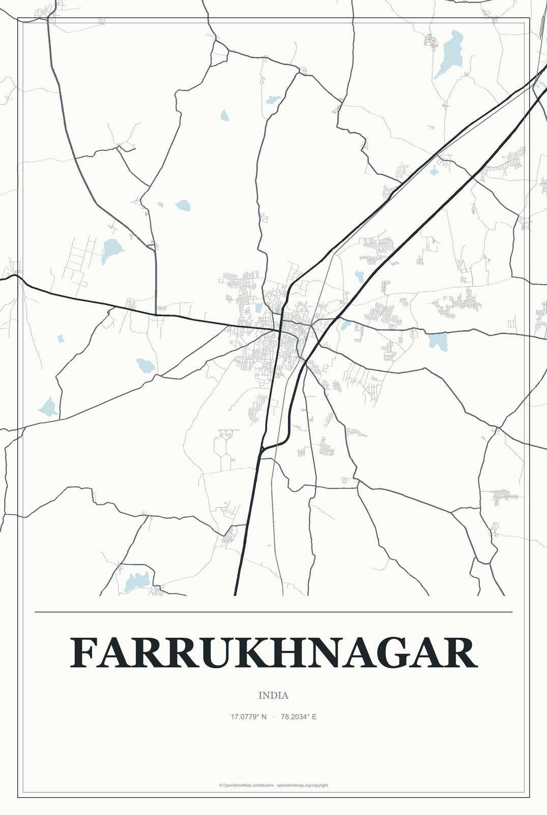 Farrukhnagar, Telangana, India City Map Aluminum Sign in Gallery Air style