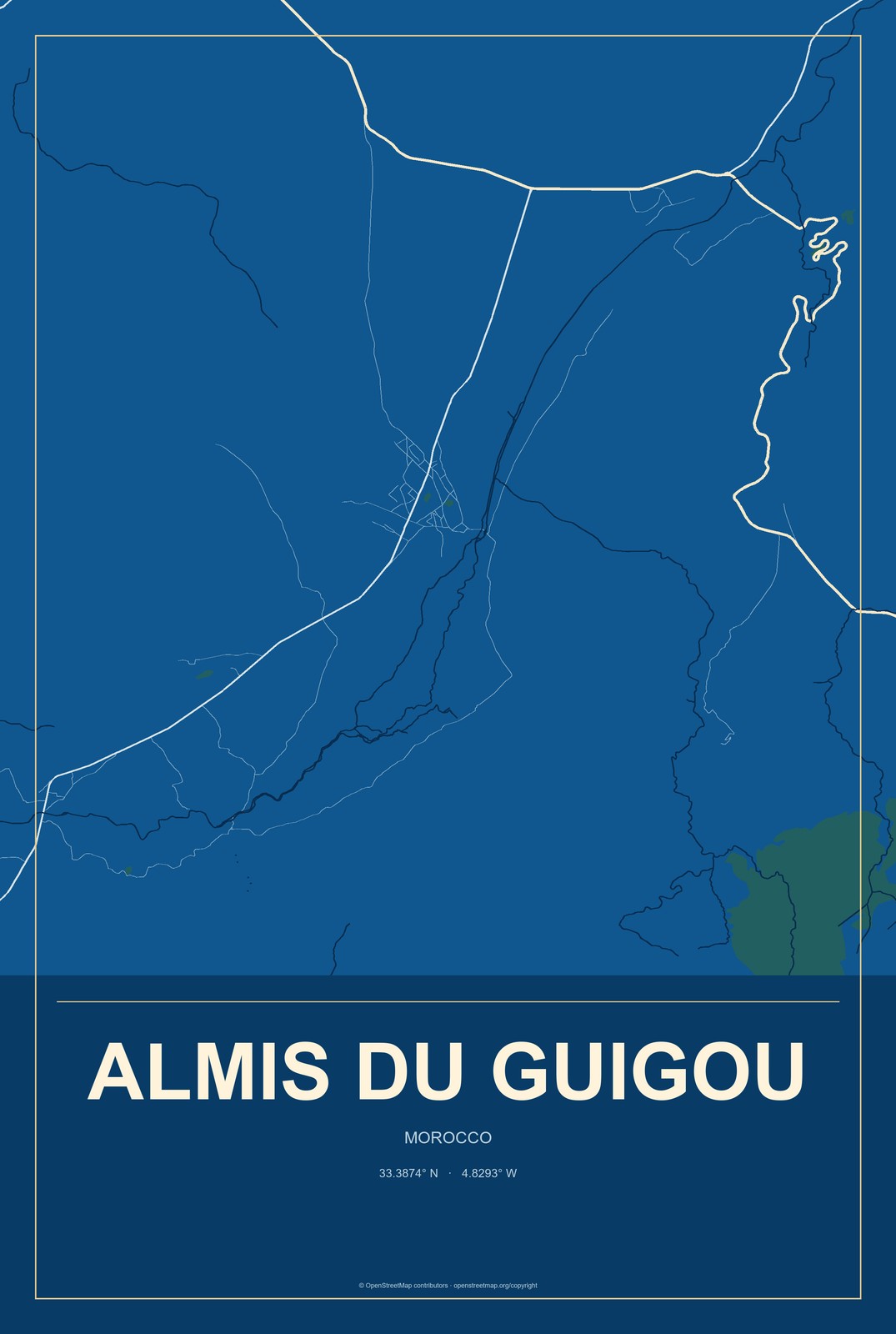 Almis du Guigou, Morocco City Map Aluminum Sign in Harbor Cobalt style