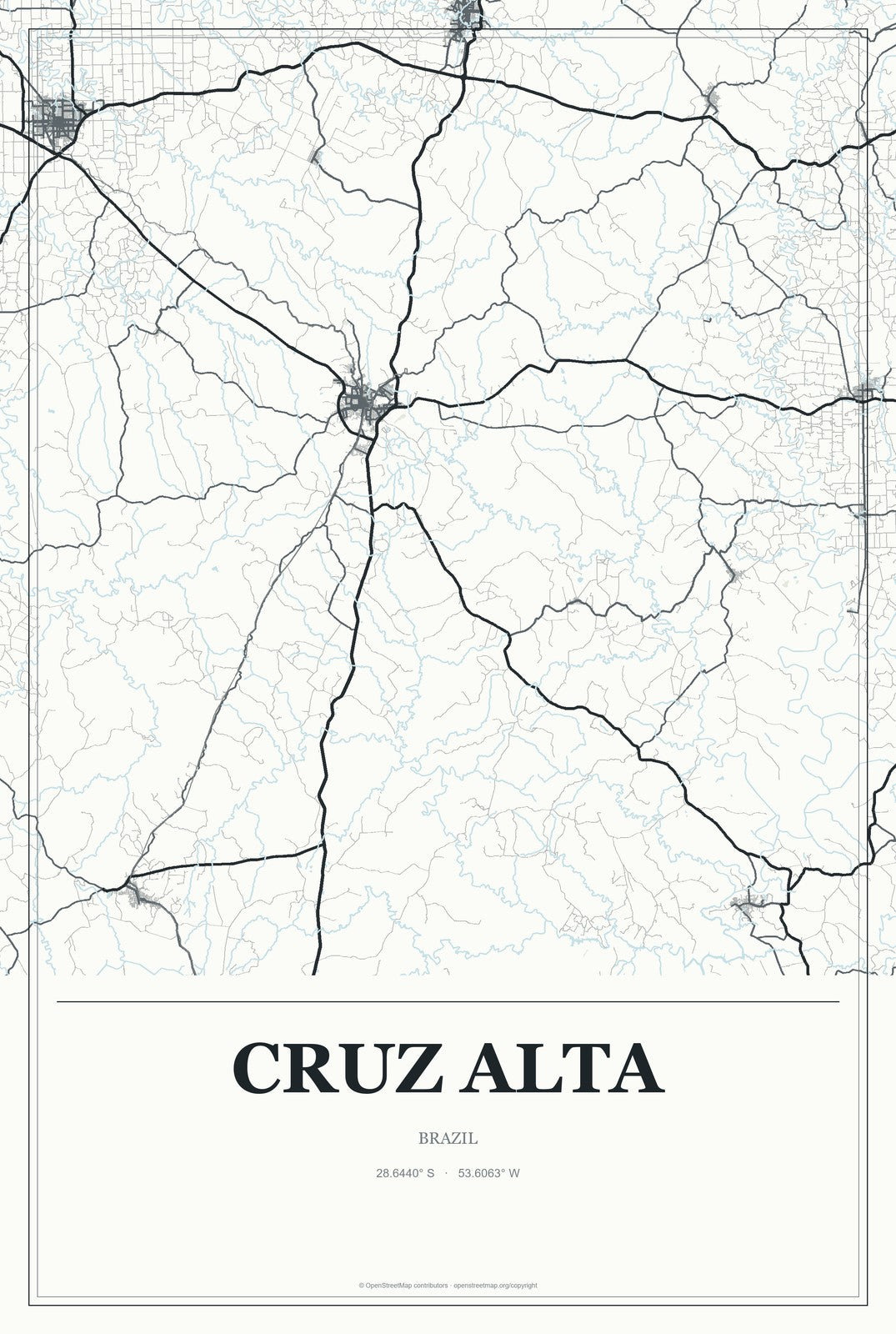 Cruz Alta, Brazil City Map Aluminum Sign in Gallery Air style