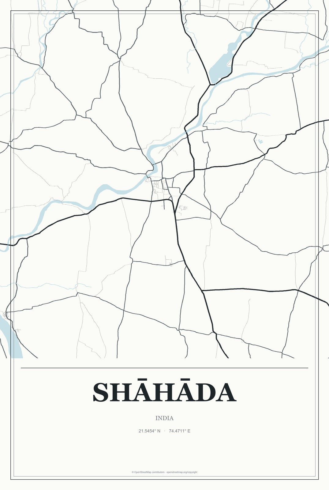 Shāhāda, India City Map Aluminum Sign in Gallery Air style