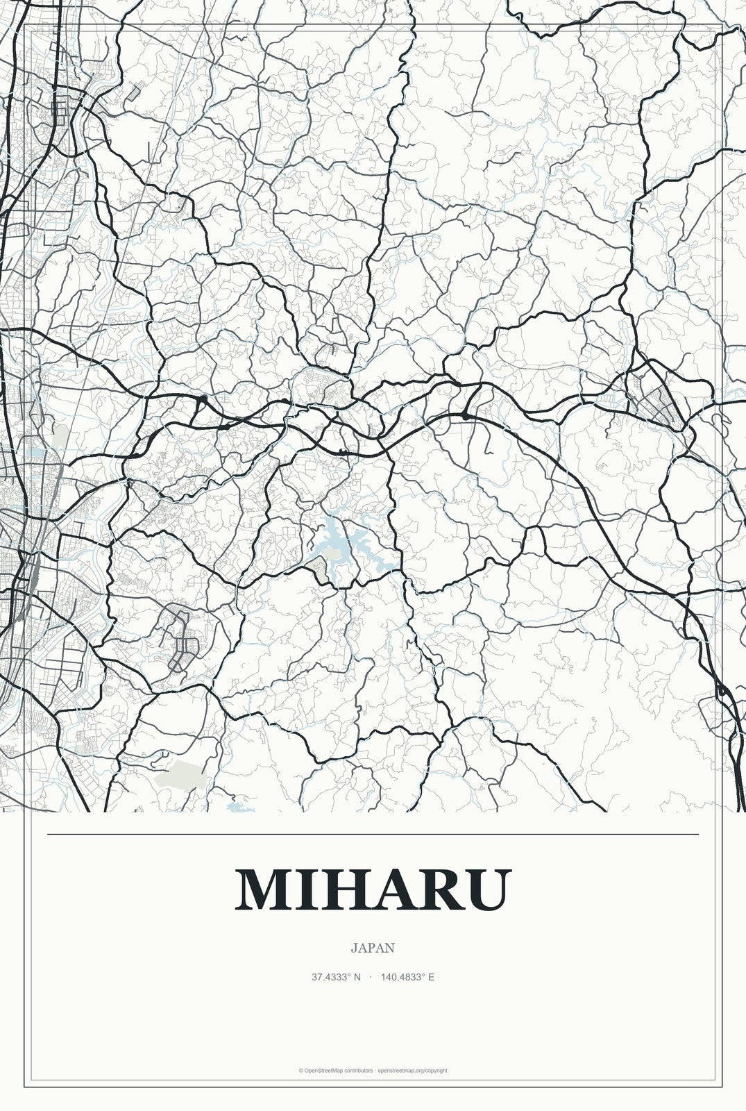 Miharu, Japan City Map Aluminum Sign in Gallery Air style