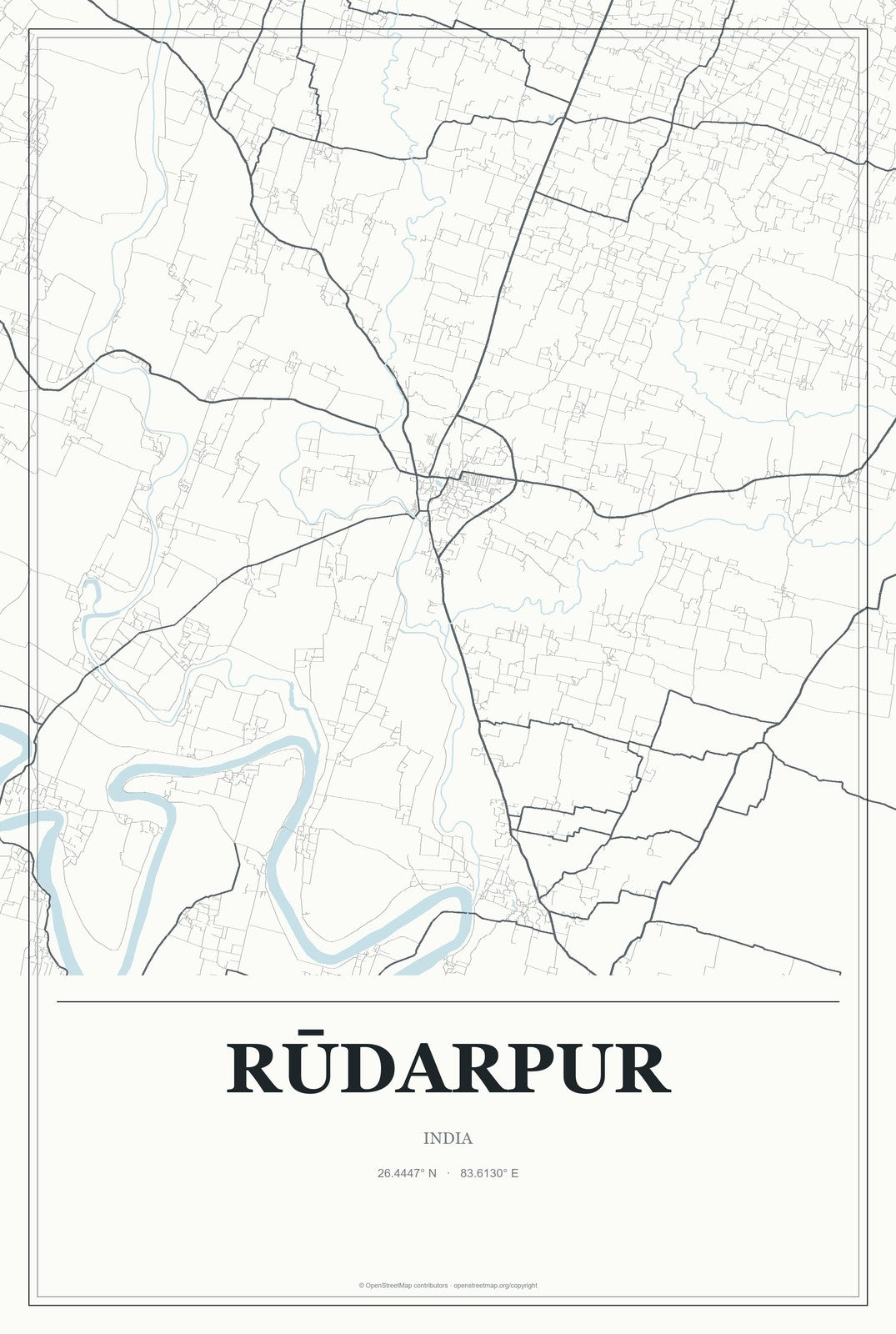 Rūdarpur, India City Map Aluminum Sign in Gallery Air style