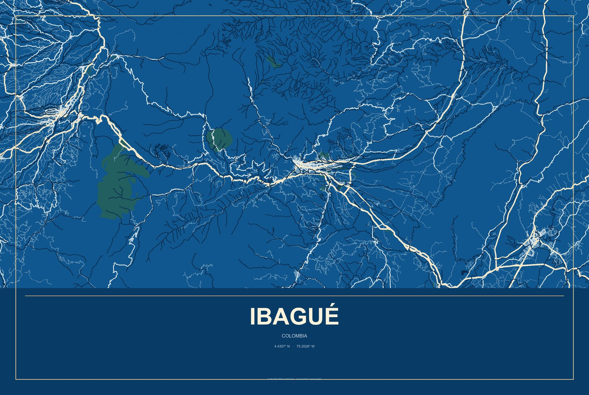 Ibagué, Colombia City Map Aluminum Sign in Harbor Cobalt style