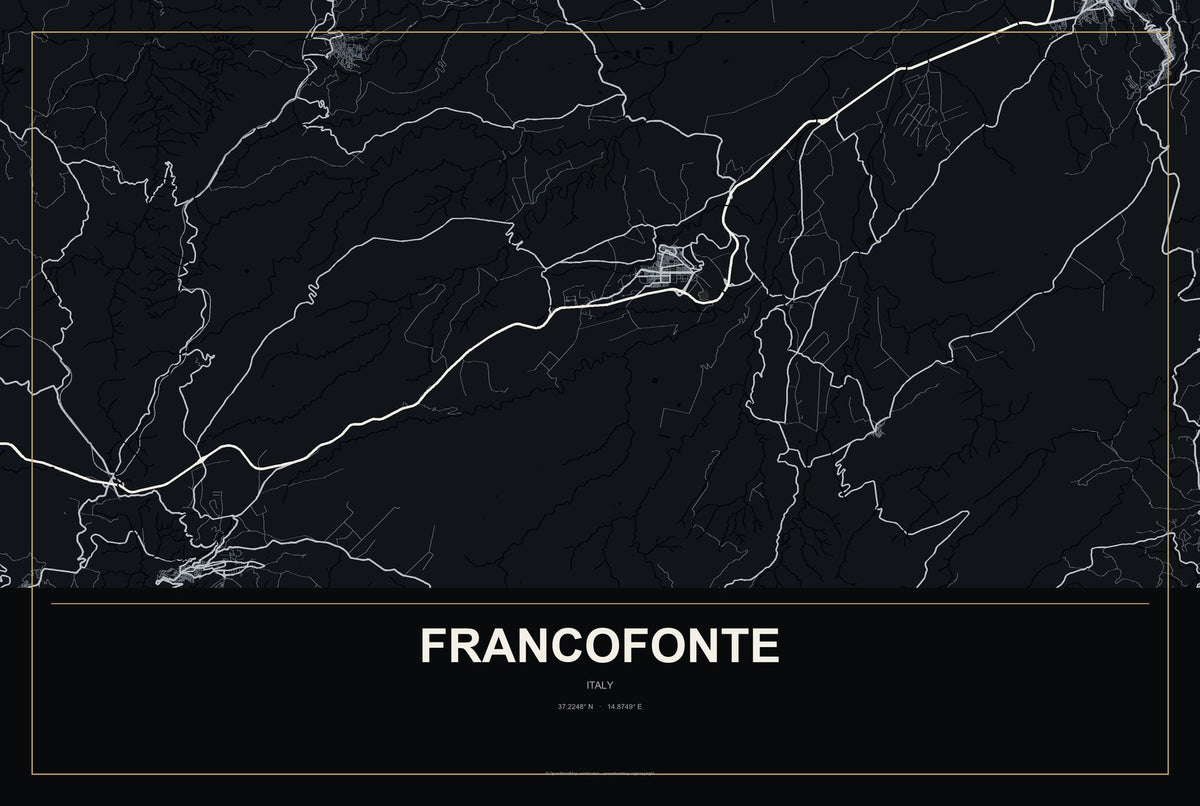 Francofonte, Italy City Map Aluminum Sign in Metropolitan Noir style