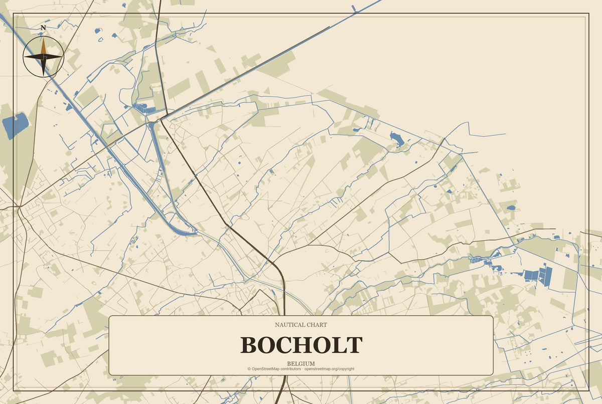 Bocholt, Belgium City Map Aluminum Sign in Heritage Nautical style