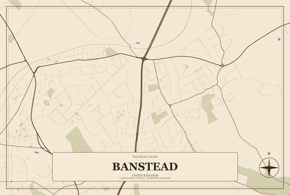 Banstead, United Kingdom City Map Aluminum Sign in Heritage Nautical style